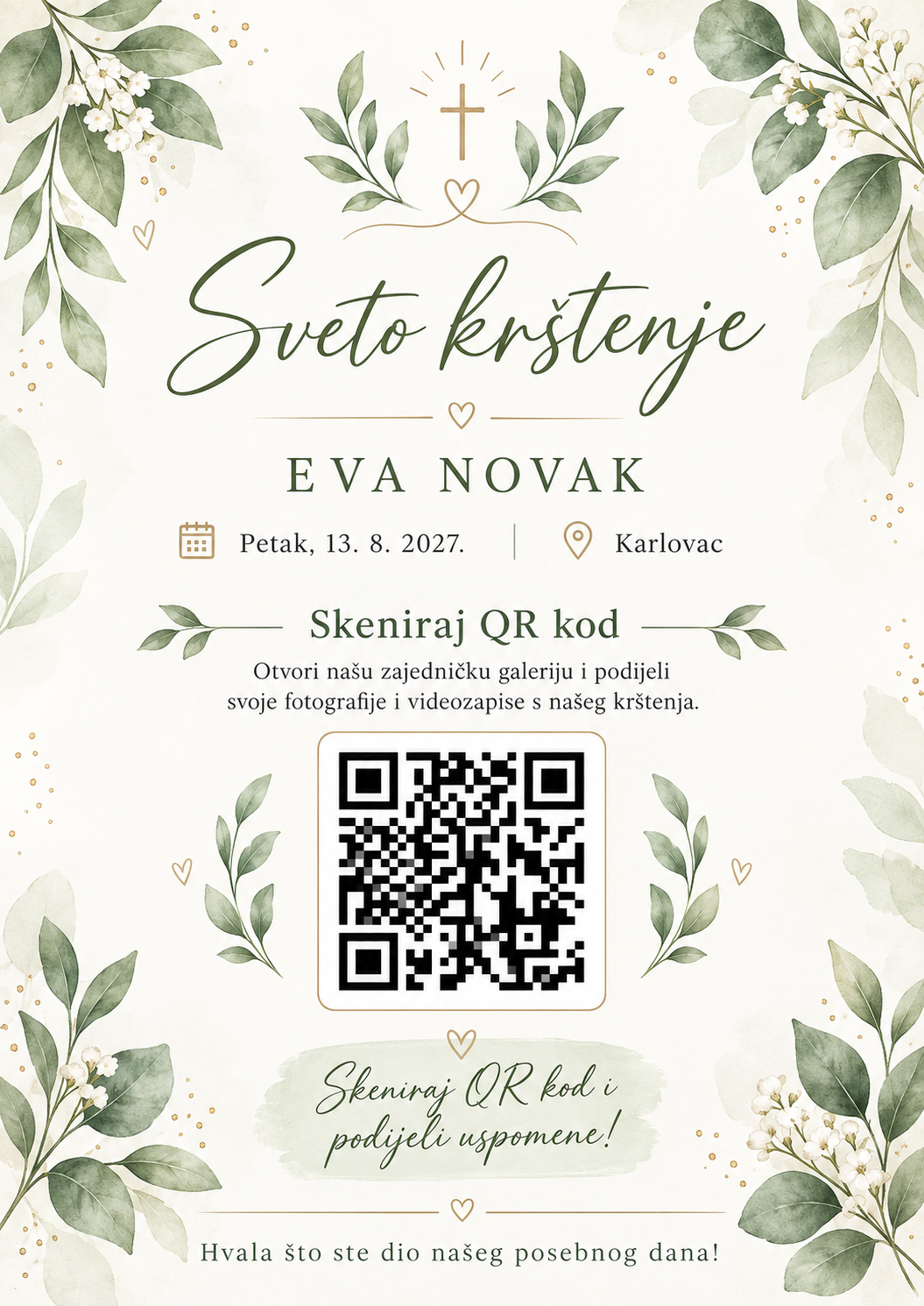 Primjer QR kartice za sveto krštenje