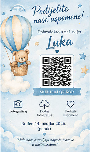Primjer QR kartice povodom rođenja djeteta