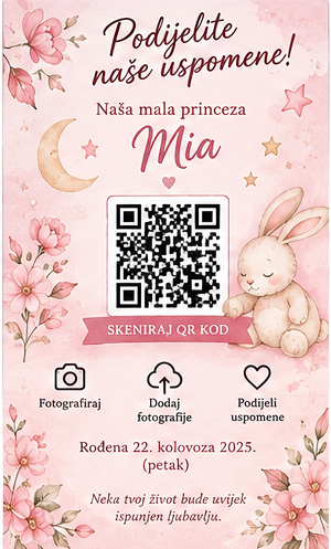 Primjer rođendanske QR kartice za rođenje djeteta