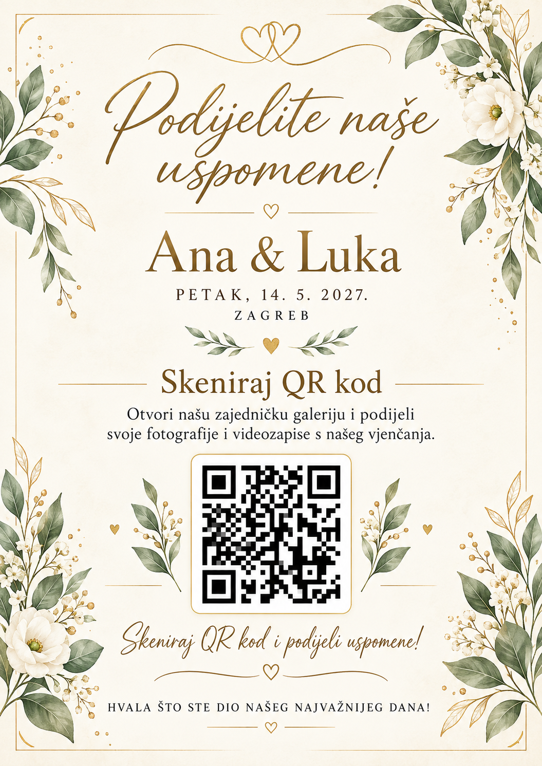 Primjer QR kartice za vjenčanje s cvjetnim motivom